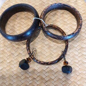 FASHION JEWELRY Women's Trio Animal Print Wood Bangles w/Earrings - NWOT